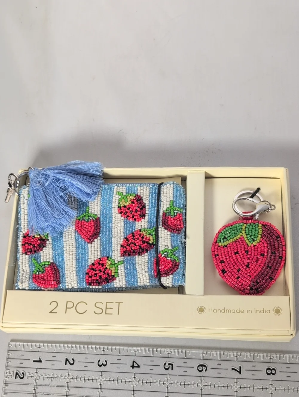 Sol and Mer Hand Beaded Strawberry Coin Purse & Key Chain/Bag Charm